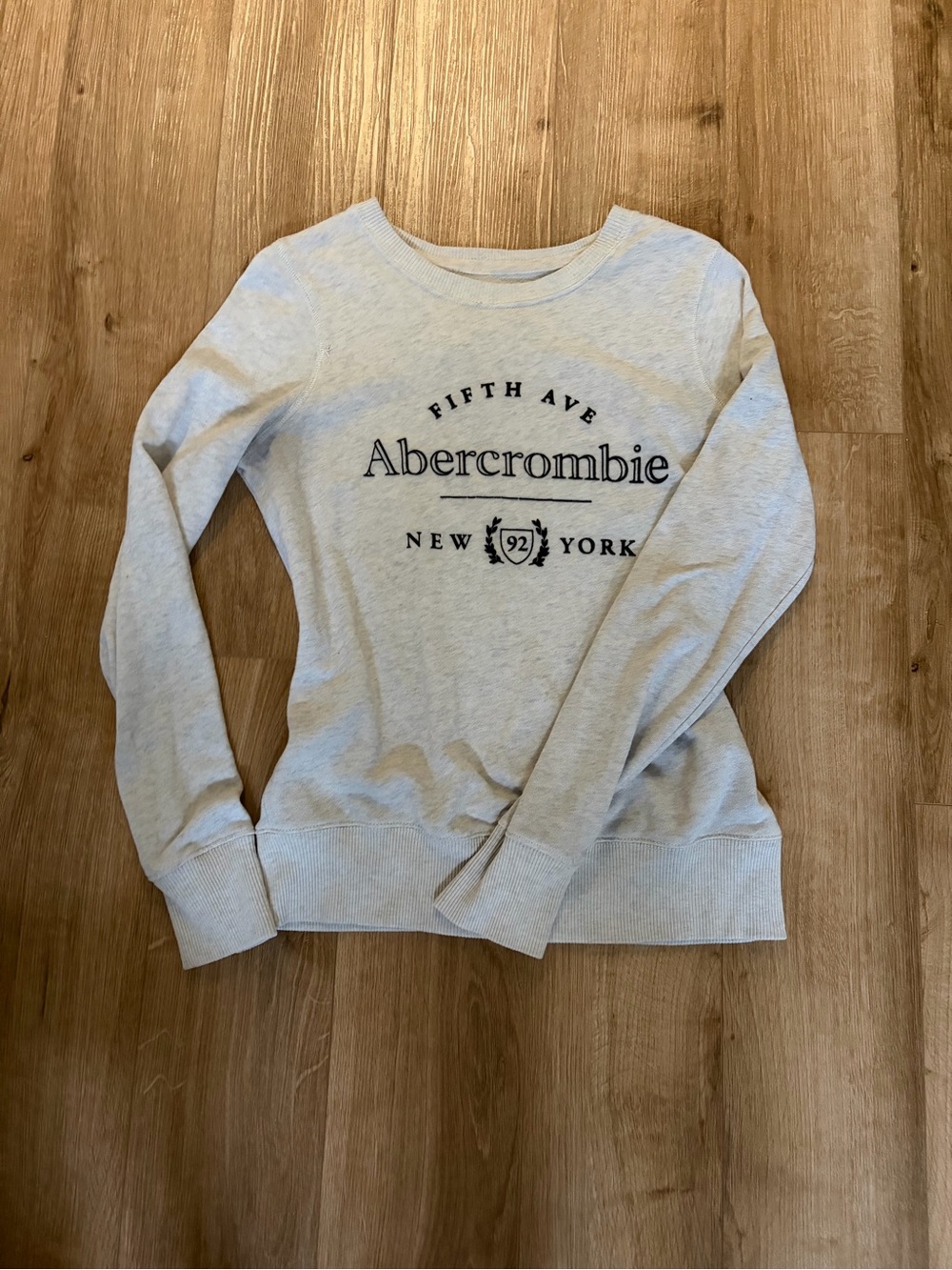 Abercrombie & Fitch Cream Crewneck Sweatshirt with Navy Logo